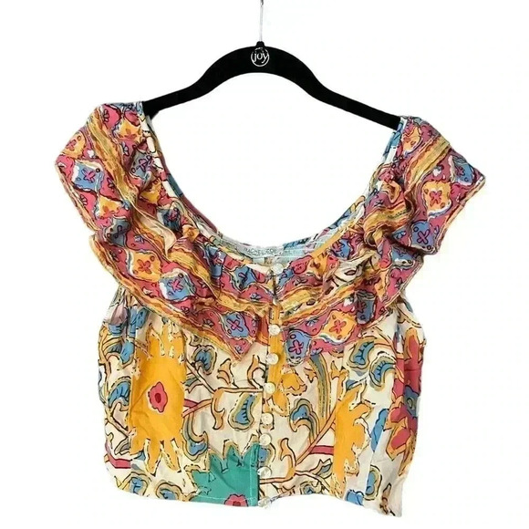 Vibrant Floral Ruffle‎ Blouse by Rachel Zoe NWT Size M A39 - Picture 1 of 7